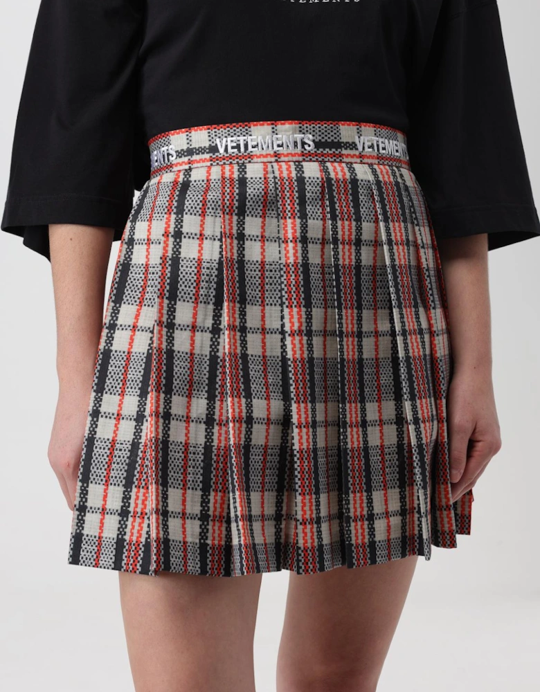 Pleated Plaid Mini Skirt with Logo Waistband