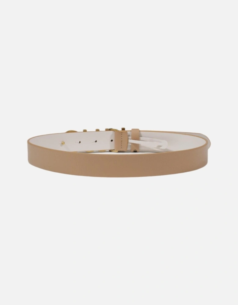 Belt Beige Leather Crystal Buckle
