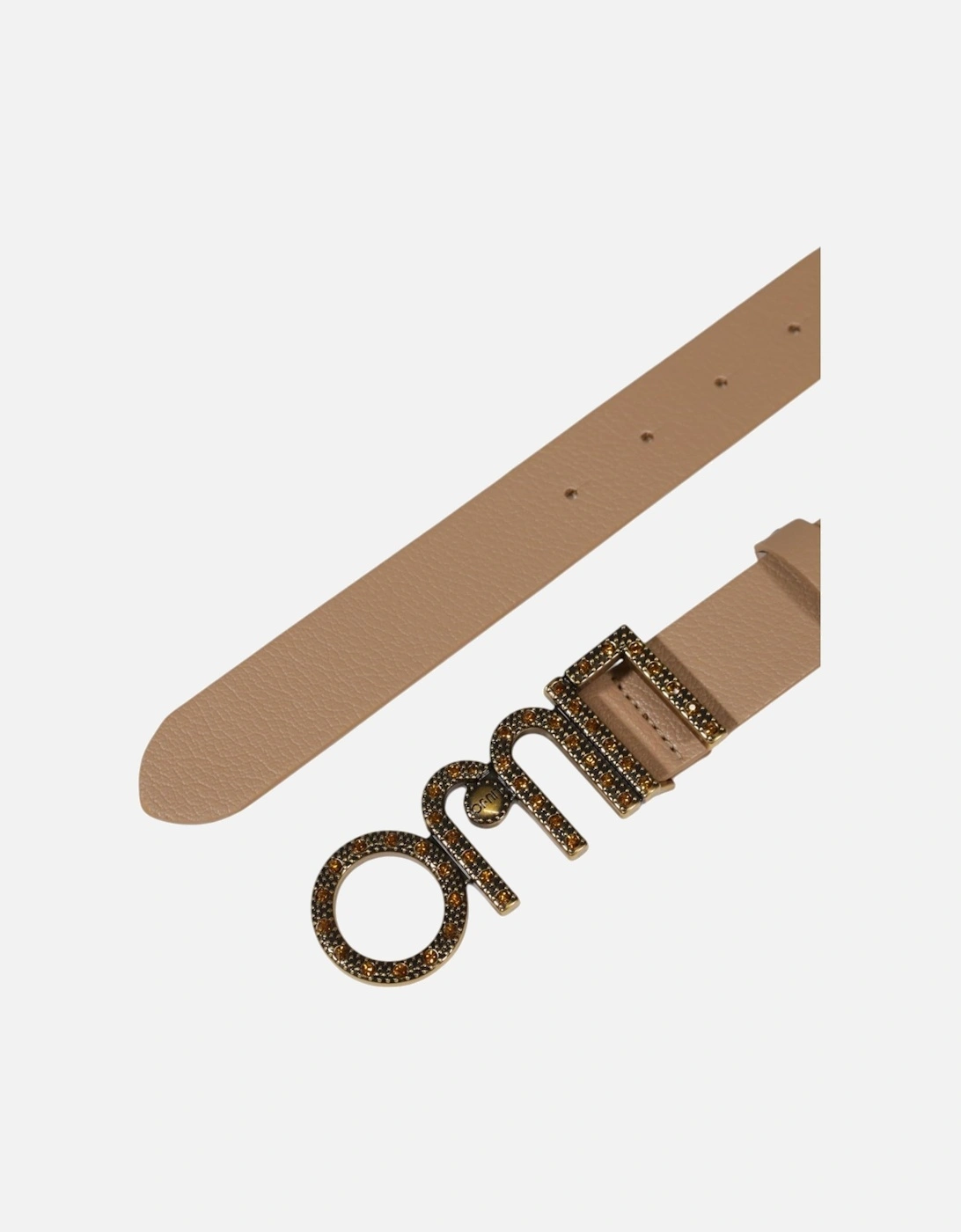 Belt Beige Leather Crystal Buckle