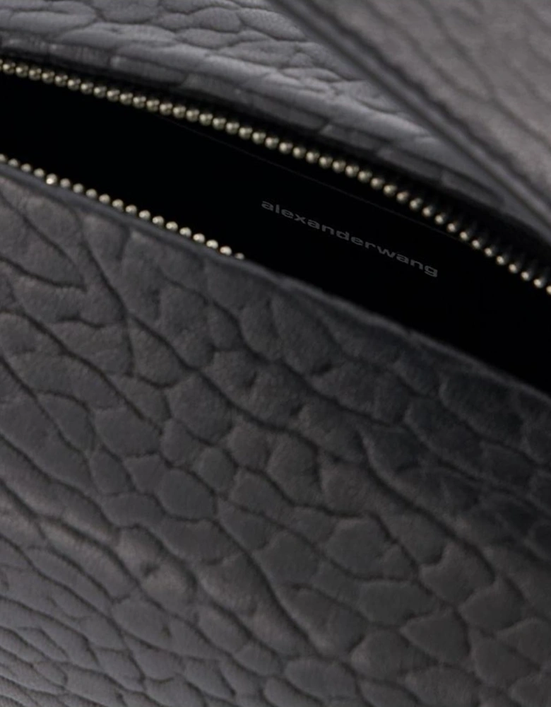 Embossed Leather Small Bag with Adjustable Straps - Noir