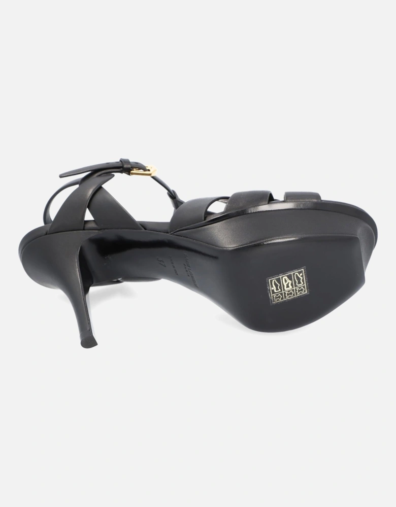 Black Leather Platform Sandals with Logo Strap