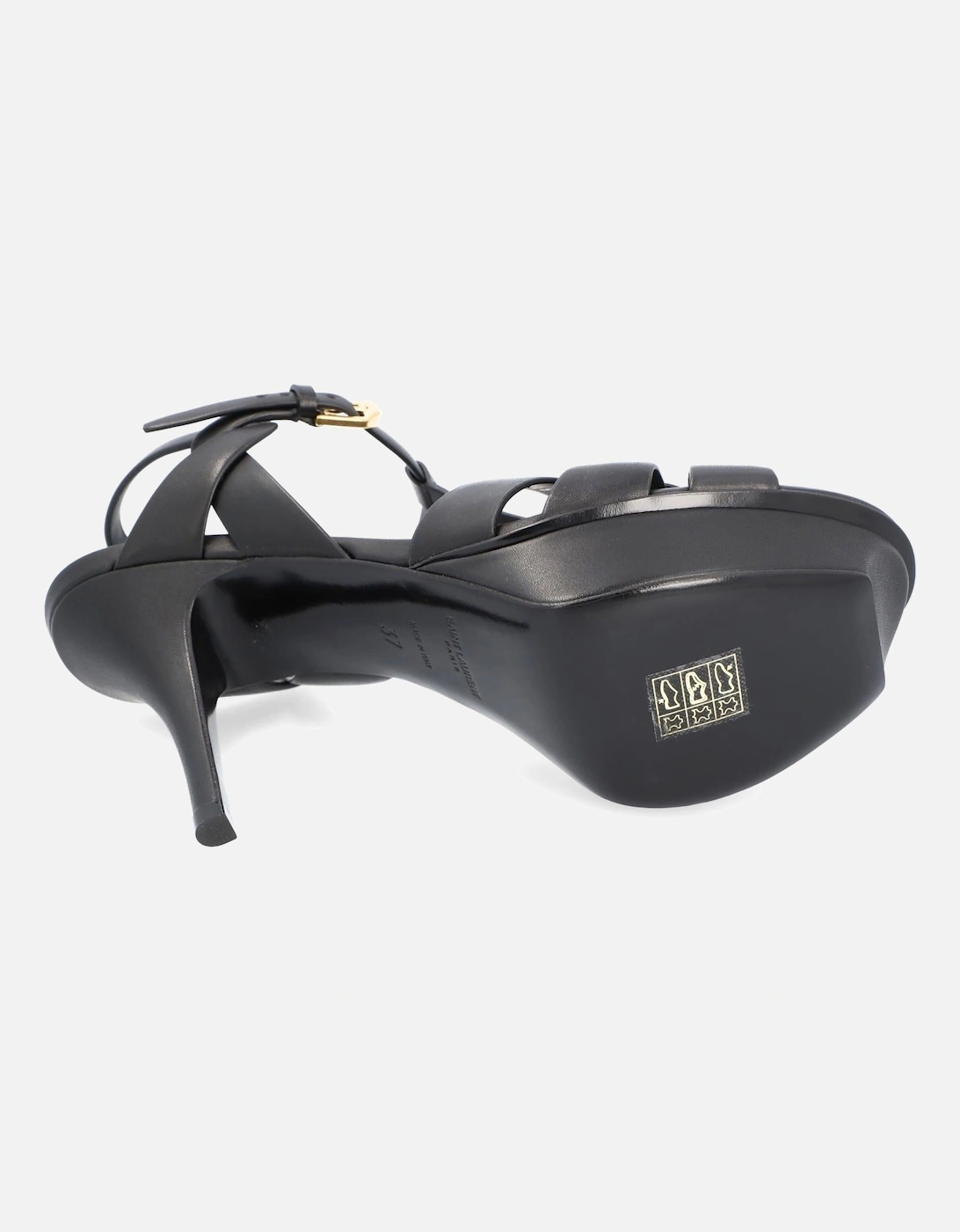 Black Leather Platform Sandals with Logo Strap