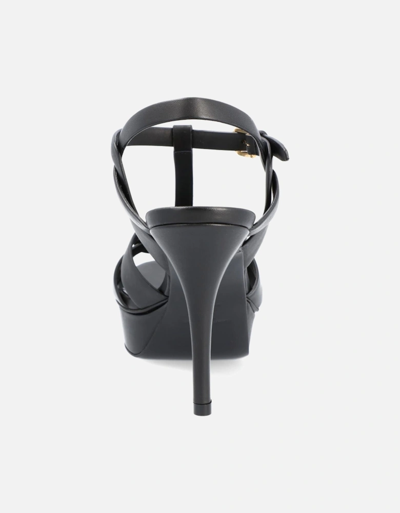 Black Leather Platform Sandals with Logo Strap