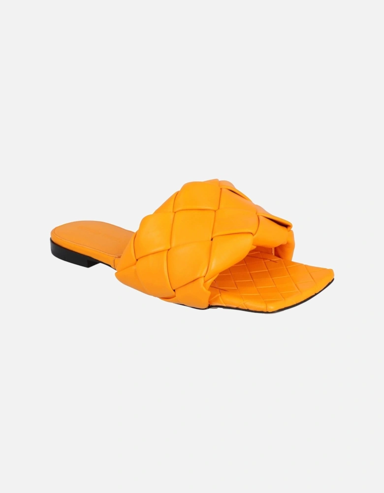 Intrecciato Leather Flat Sandals with Rubber-Injected Outsole