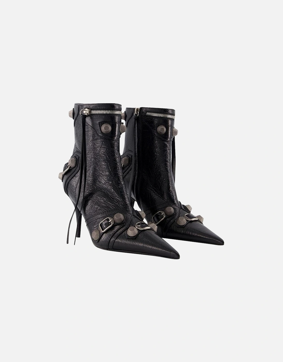 Grained Leather Ankle Boots with Side Zipper