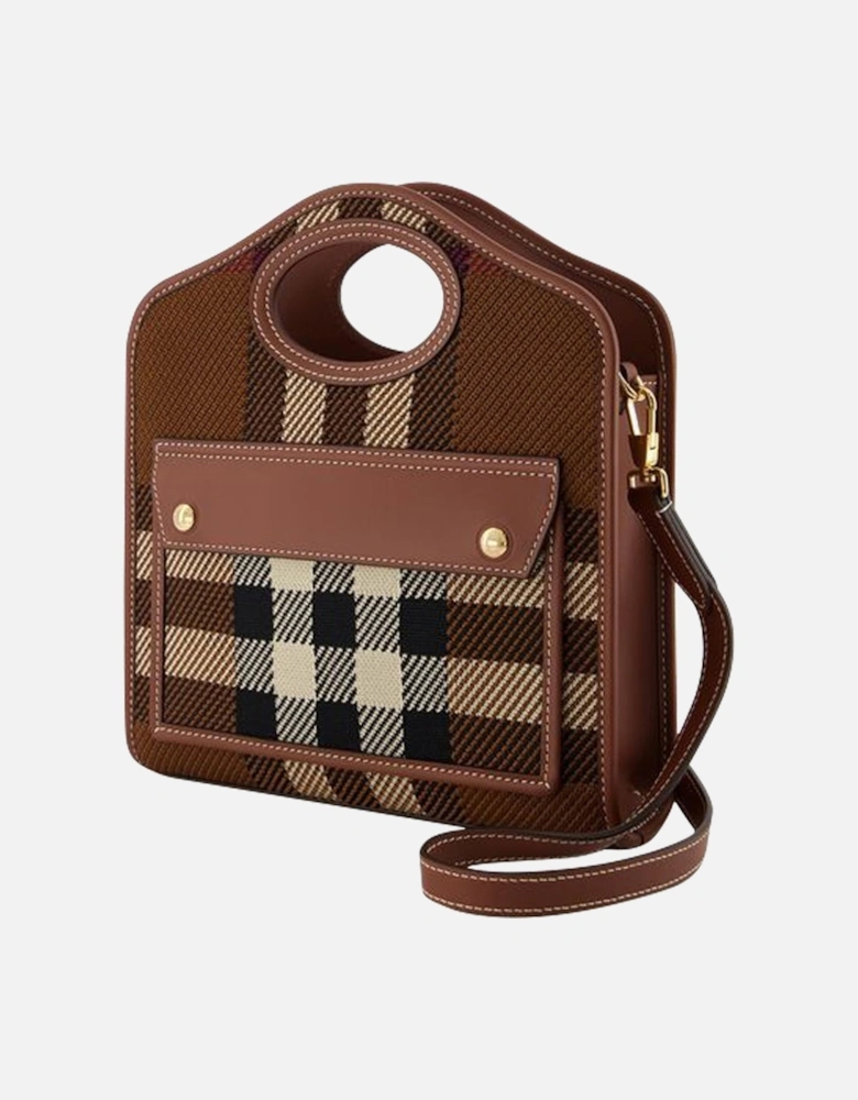 Brown Canvas Mini Pocket Bag with Adjustable Strap and Patch Pocket