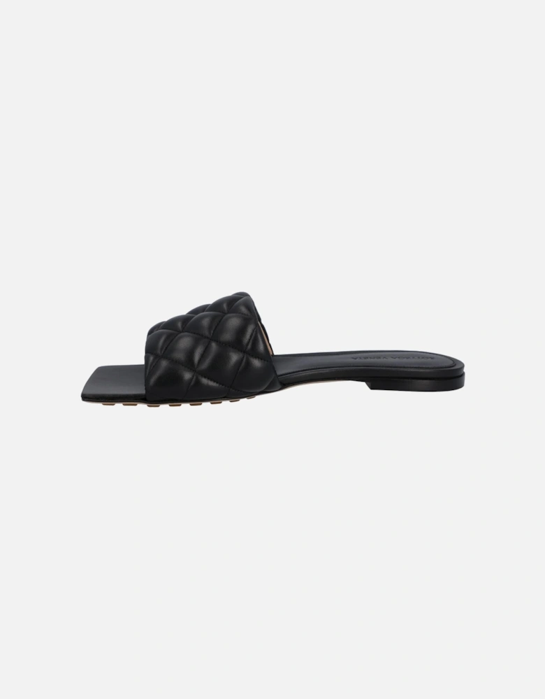 Padded Quilted Leather Flat Sandal in Black Lambskin