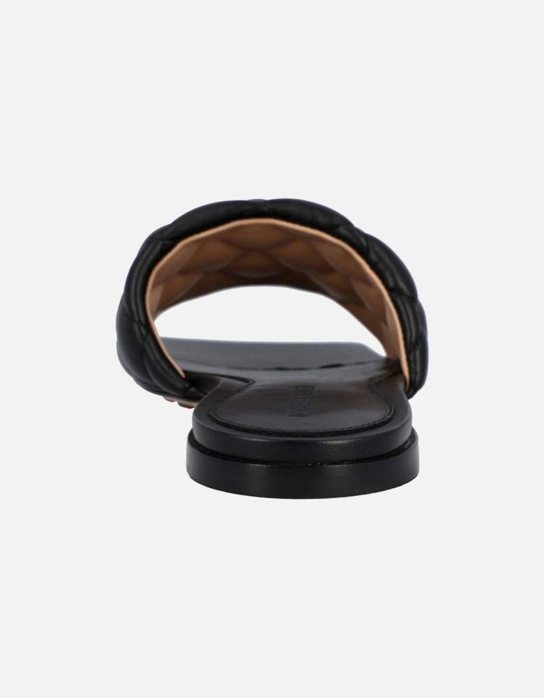 Padded Quilted Leather Flat Sandal in Black Lambskin