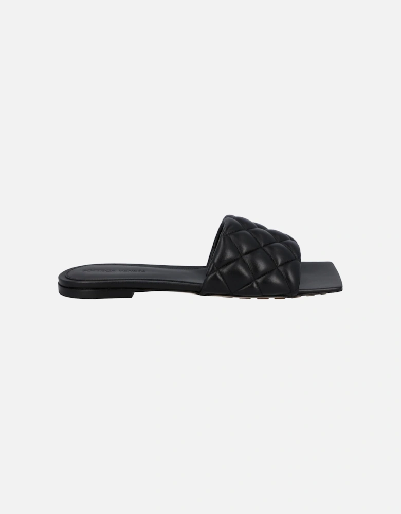 Padded Quilted Leather Flat Sandal in Black Lambskin