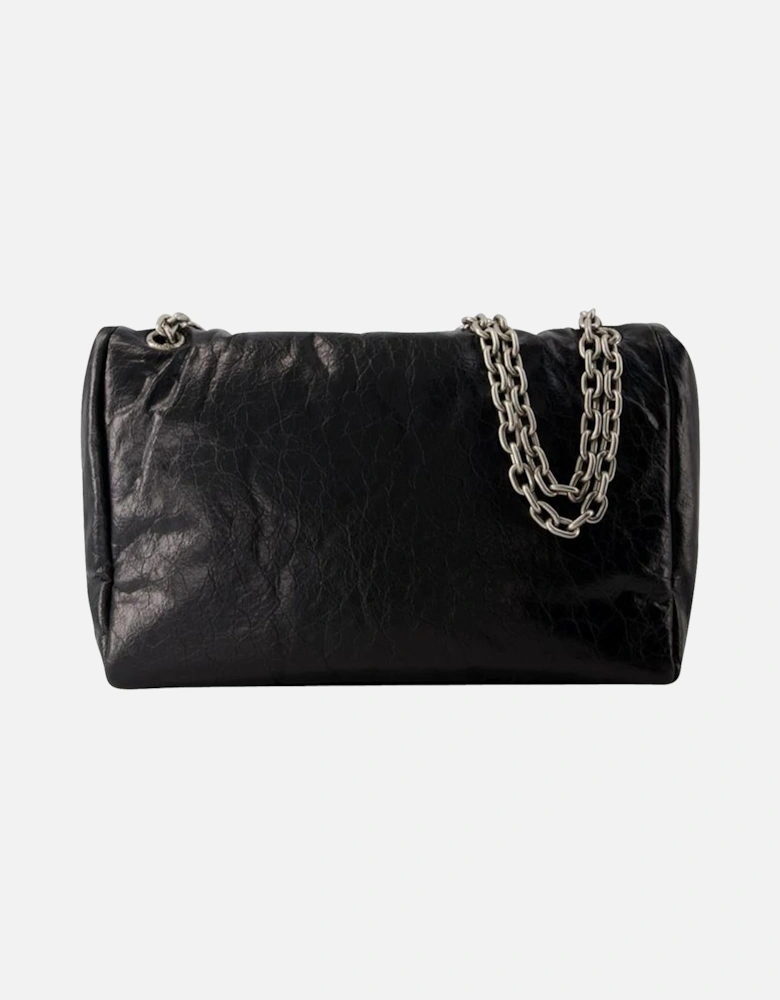 Creased Leather Hobo Bag with Magnetic Clasp