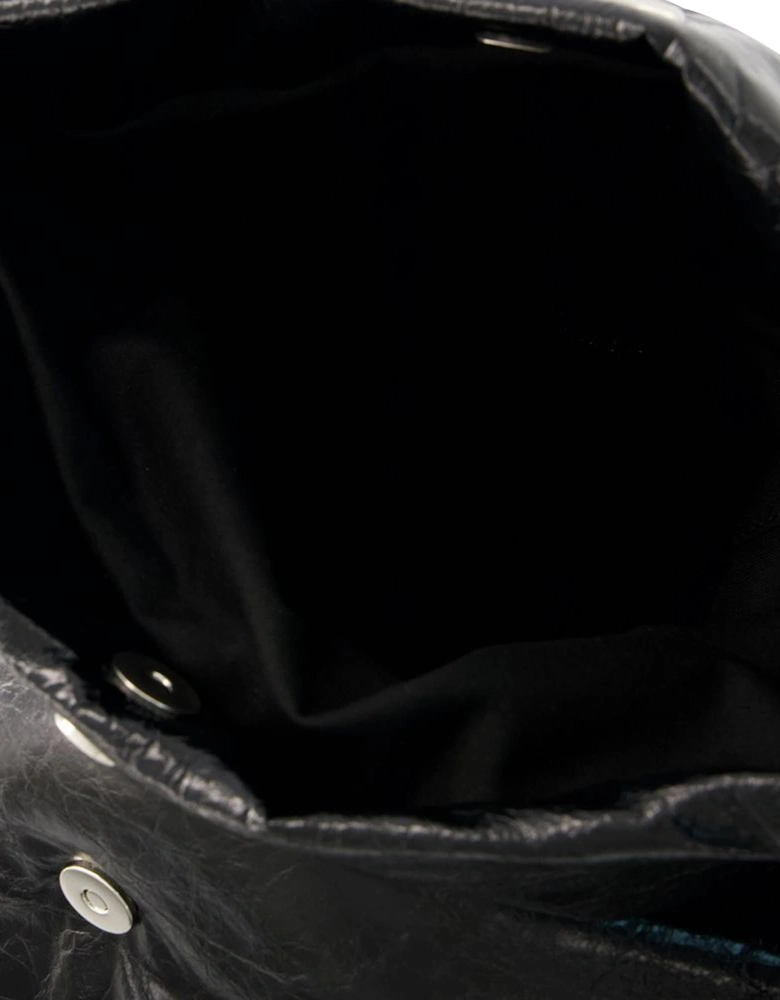 Creased Leather Hobo Bag with Magnetic Clasp