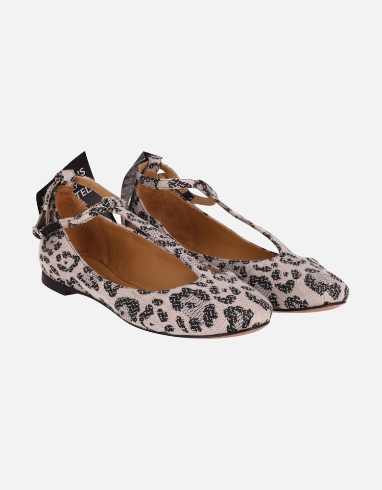Leopard Print T-Strap Flats in Multicolor Canvas