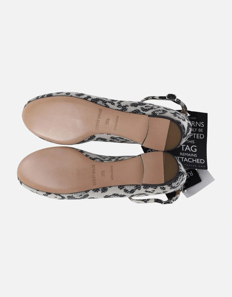Leopard Print T-Strap Flats in Multicolor Canvas
