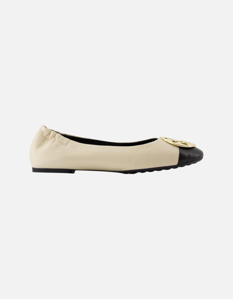 Leather Cream Cap-Toe Ballerinas