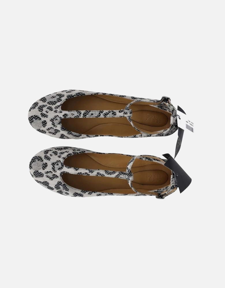 Leopard Print T-Strap Flats in Multicolor Canvas
