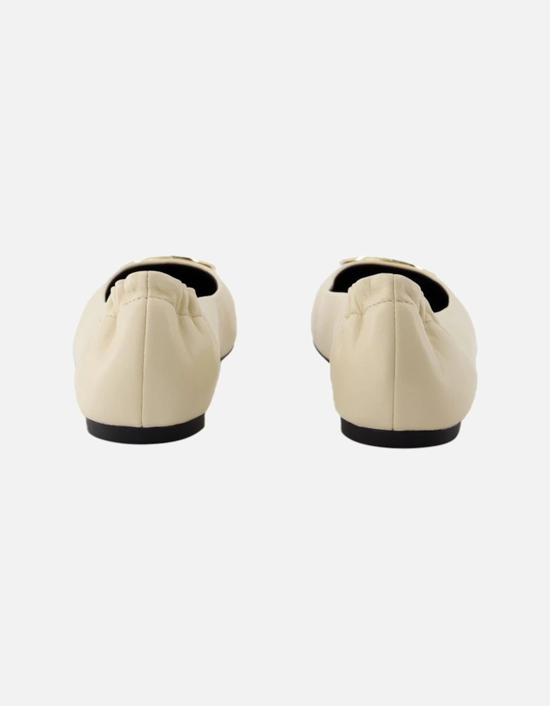 Leather Cream Cap-Toe Ballerinas
