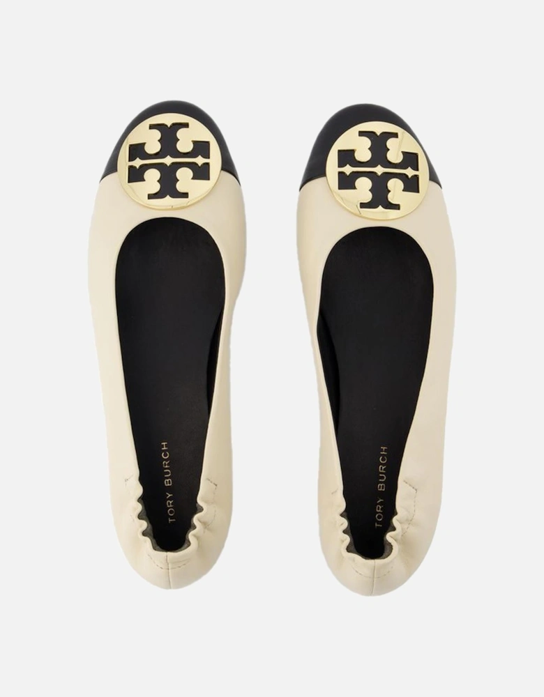 Leather Cream Cap-Toe Ballerinas
