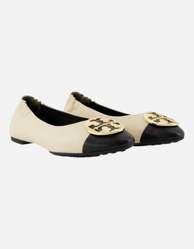 Leather Cream Cap-Toe Ballerinas