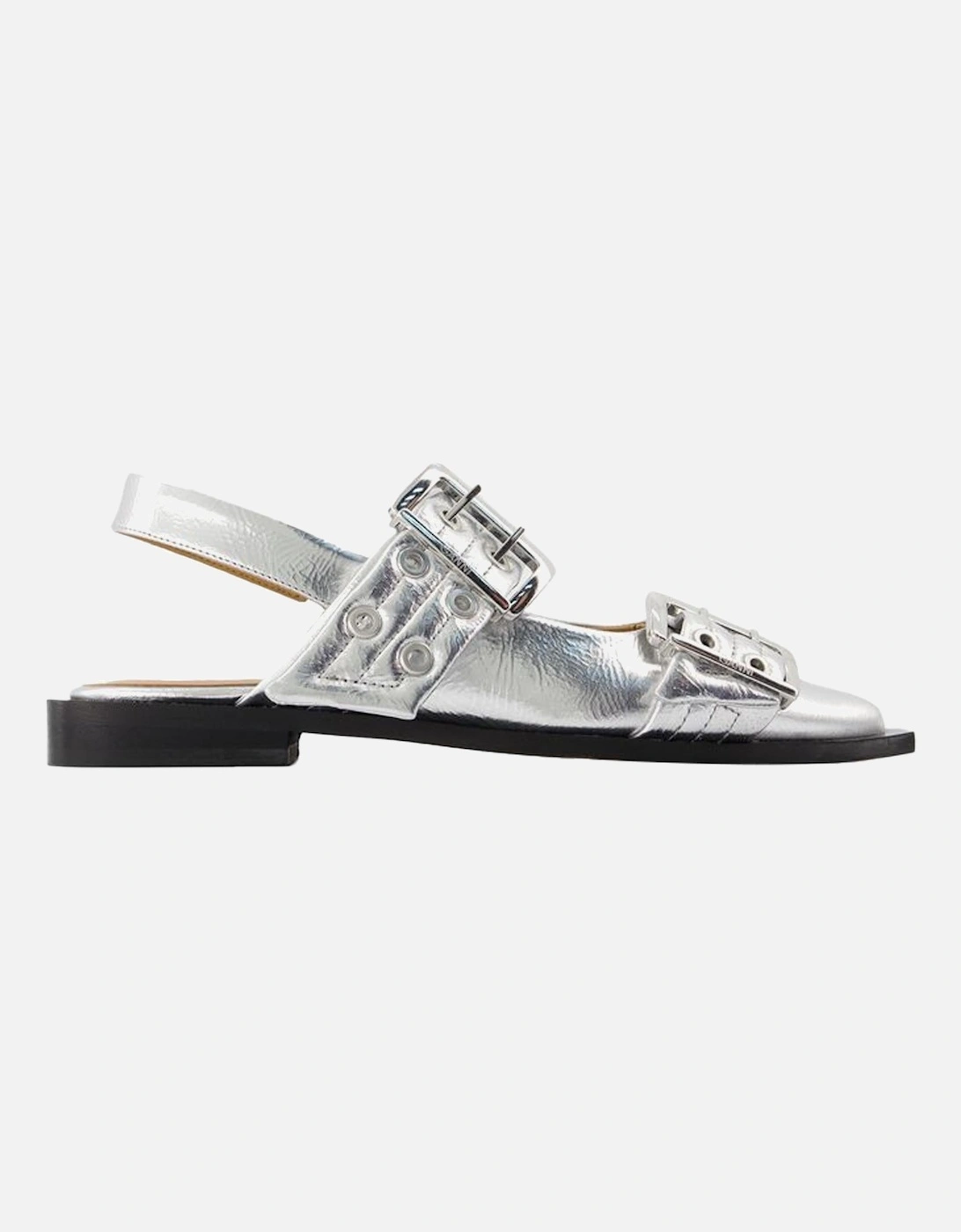 Silver Synthetic Leather Buckle Ballerinas, 5 of 4