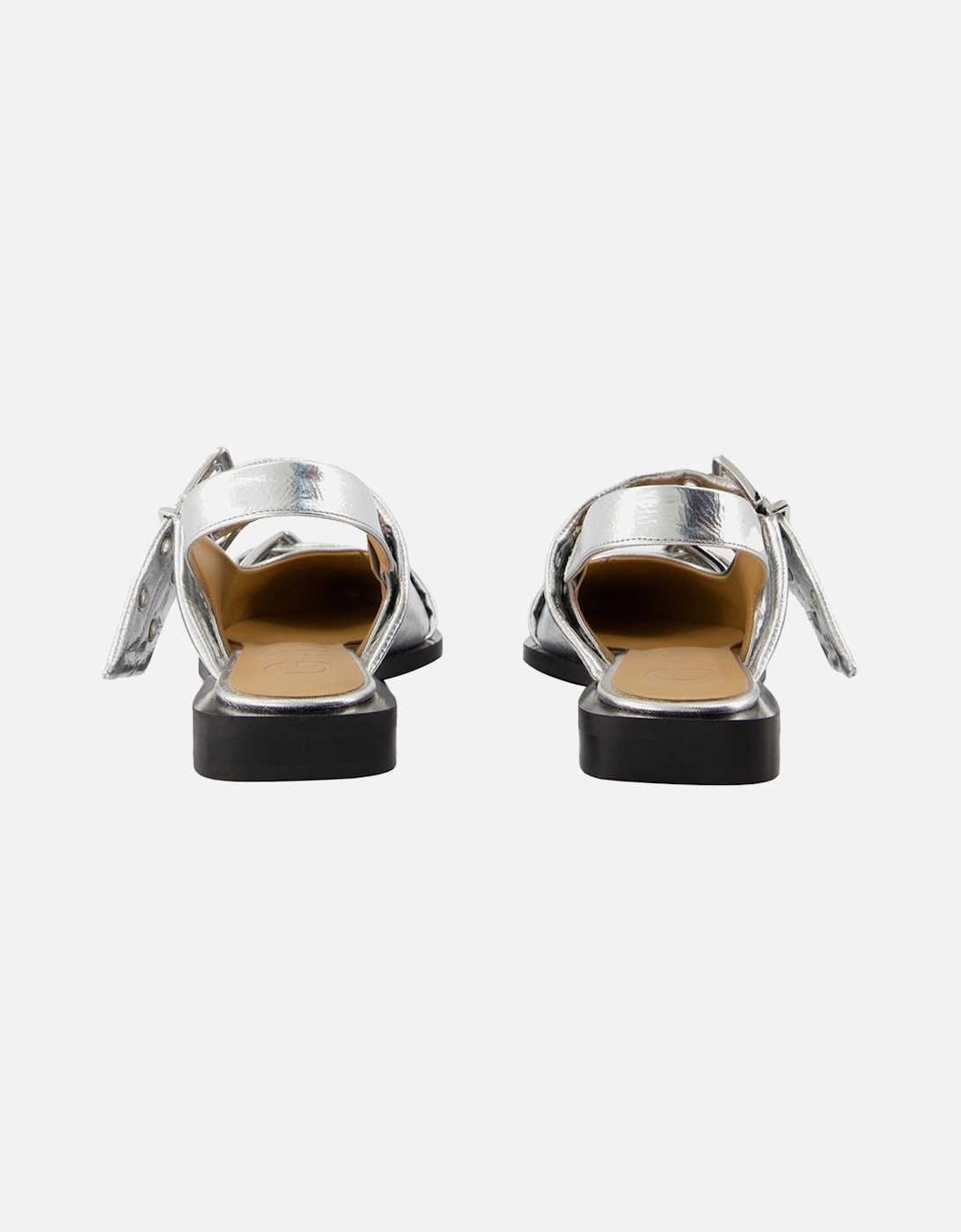 Silver Synthetic Leather Buckle Ballerinas