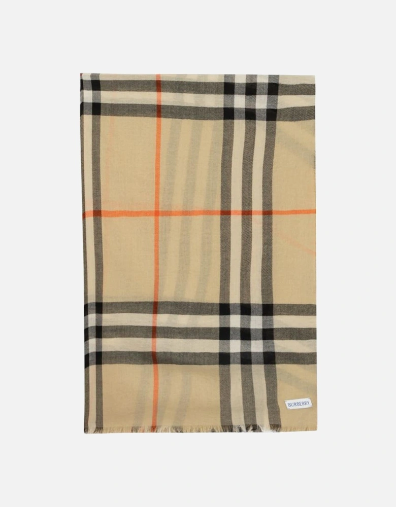 Beige Wool Check Scarf