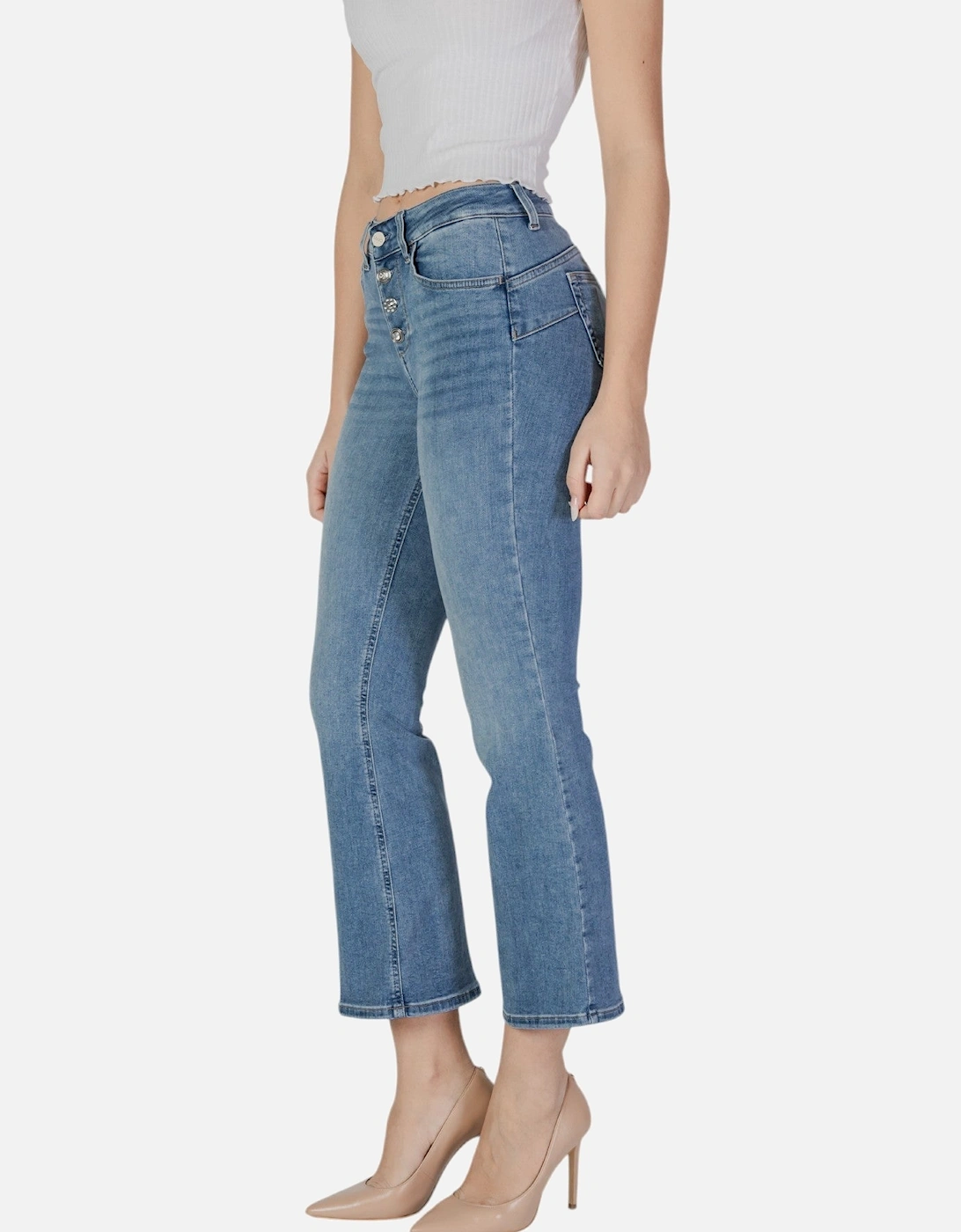 Plain Zip and Button Fastening Jeans with Pockets