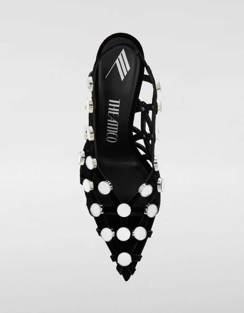 MirrorEmbellished Velvet Slingback Heels