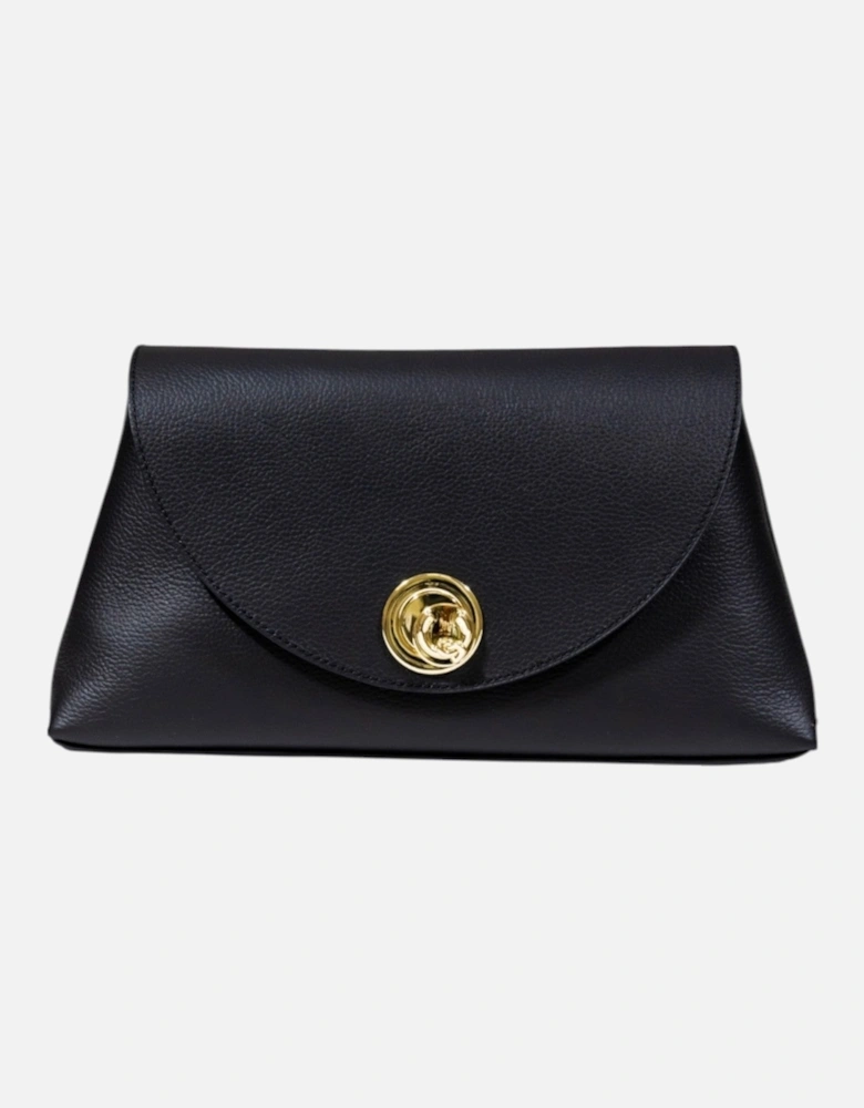Leather Handbag with Automatic Button Fastening and Inside Pockets