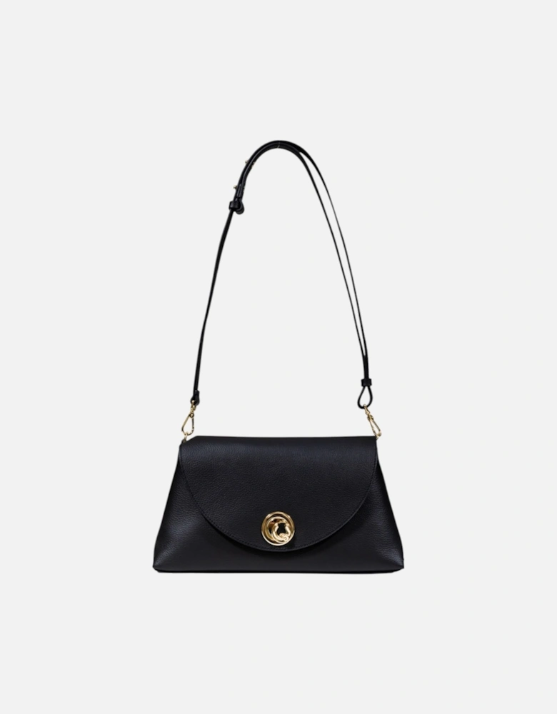 Leather Handbag with Automatic Button Fastening and Inside Pockets