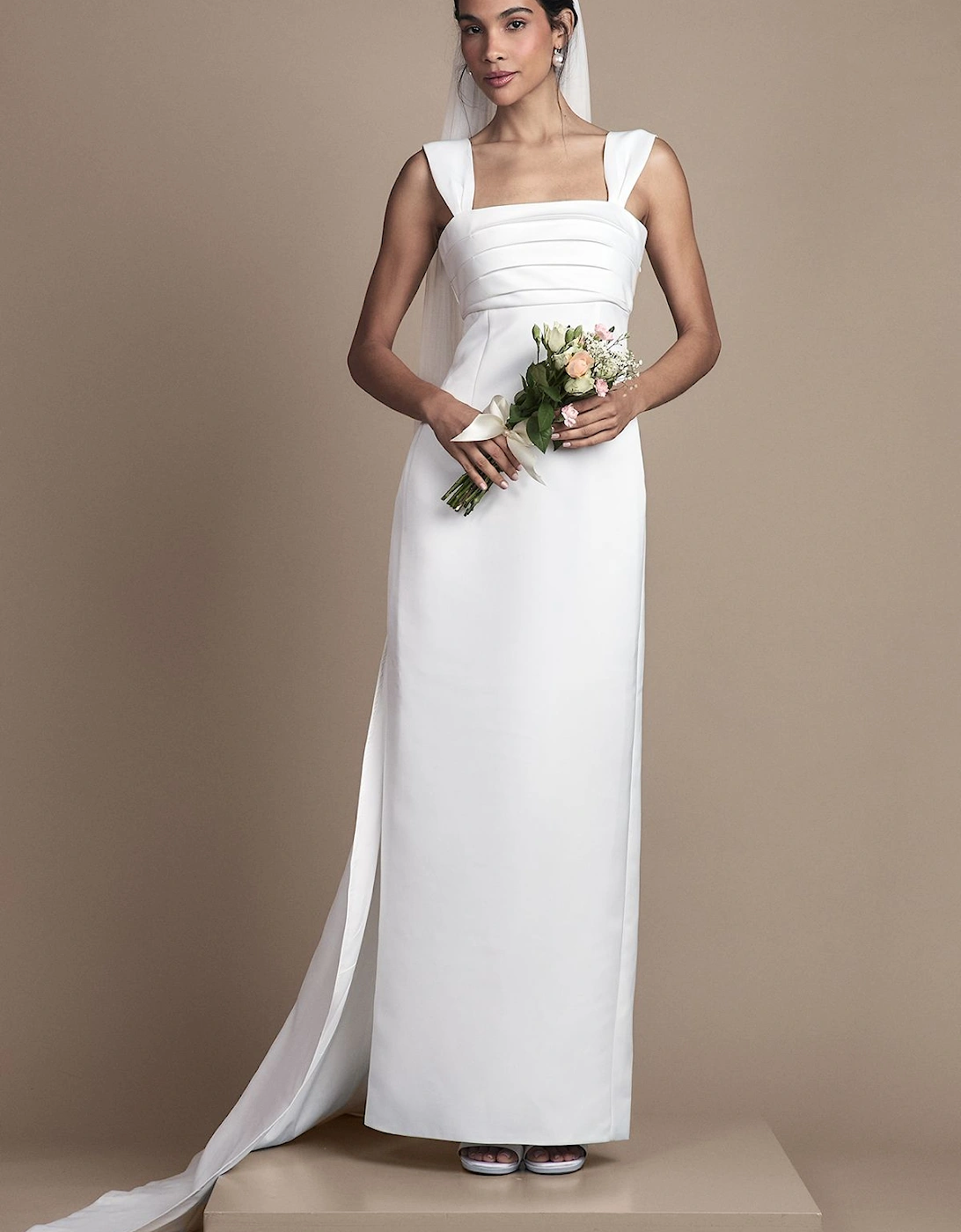 Satin and Ponte Column Wedding Dress, 2 of 1