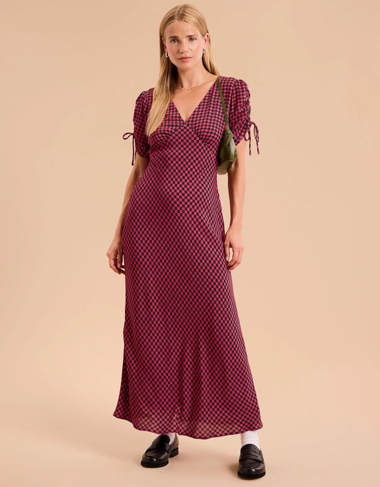 Jemima Checkerboard Print Midi Dress