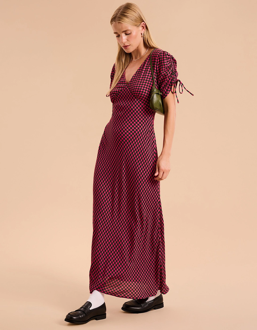 Jemima Checkerboard Print Midi Dress
