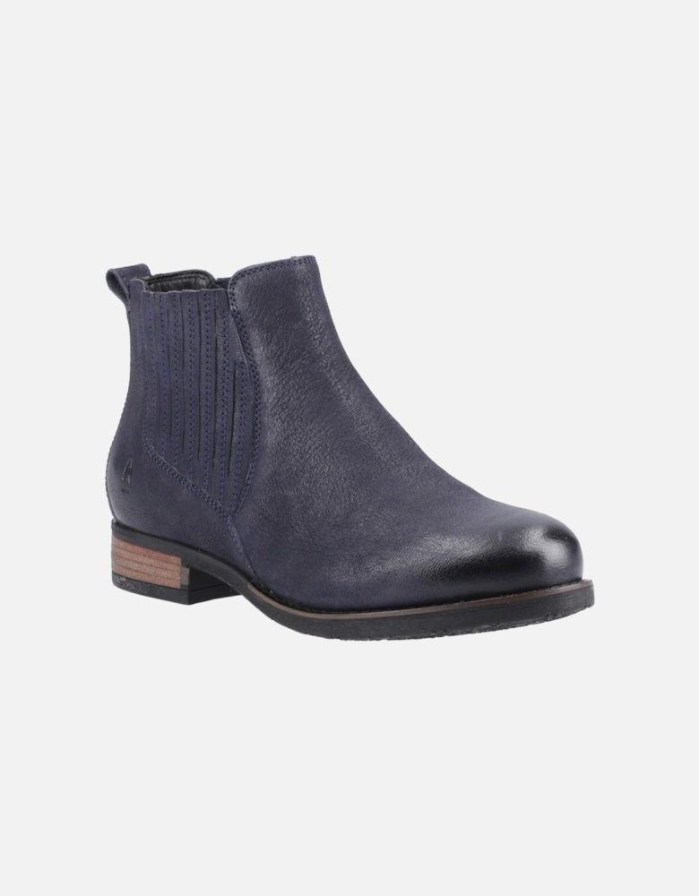 Edith Leather Women's Navy Flat Chelsea Boots