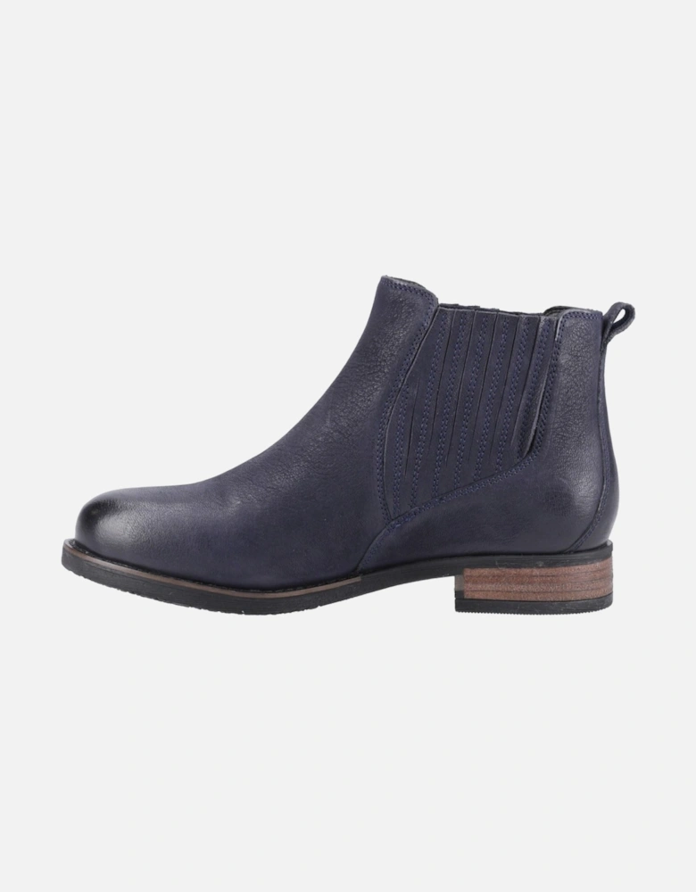 Edith Leather Women's Navy Flat Chelsea Boots