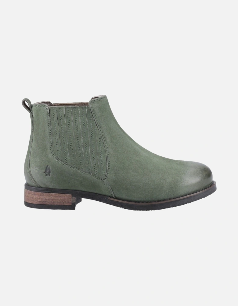 Edith Leather Women's Green Flat Chelsea Boots