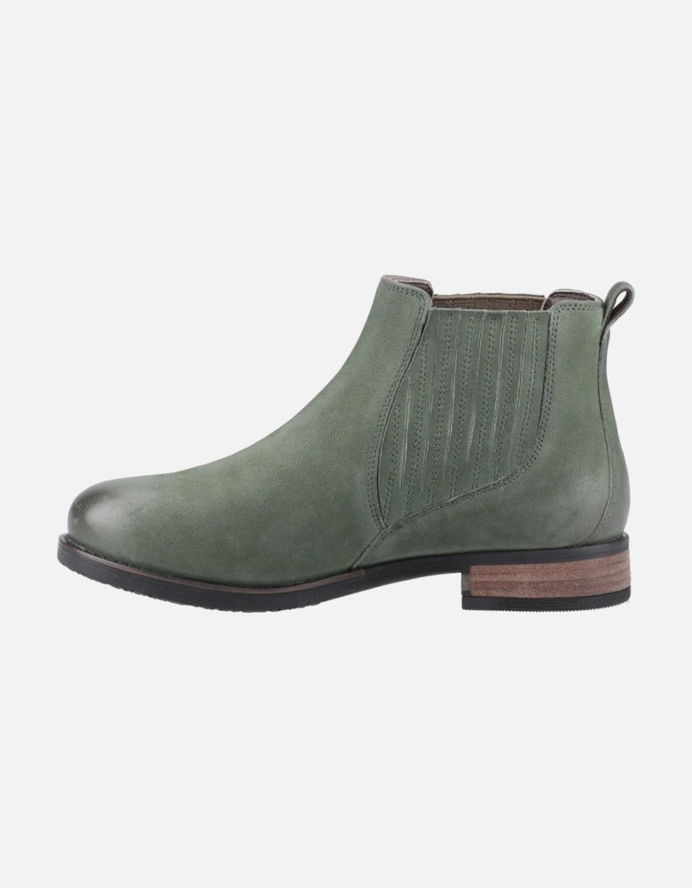 Edith Leather Women's Green Flat Chelsea Boots