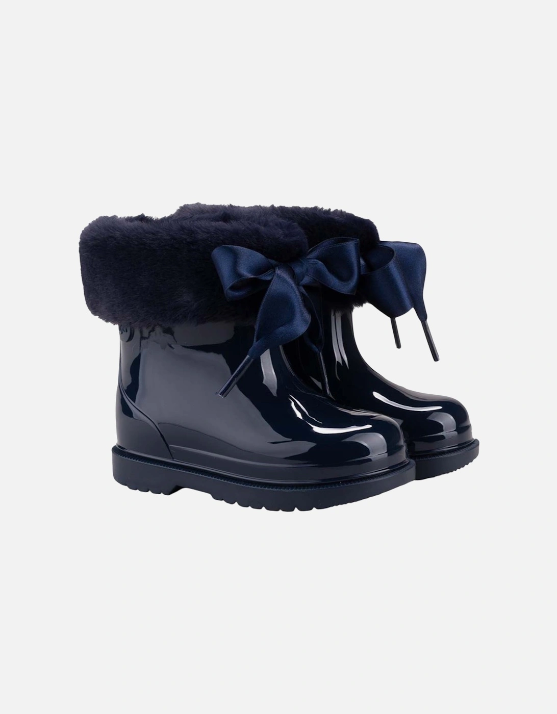 Girls Navy Faux Fur Rain Boots, 2 of 1