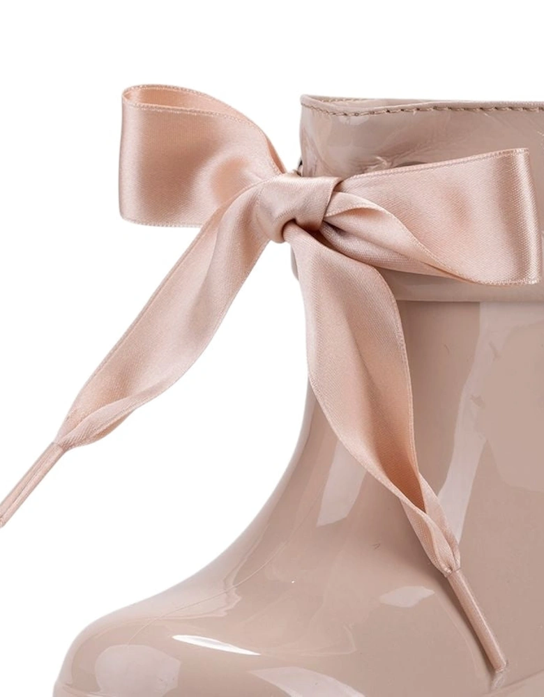Girls Beige Ribbon Rain Boots
