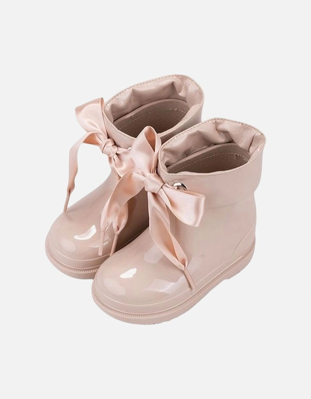 Girls Beige Ribbon Rain Boots
