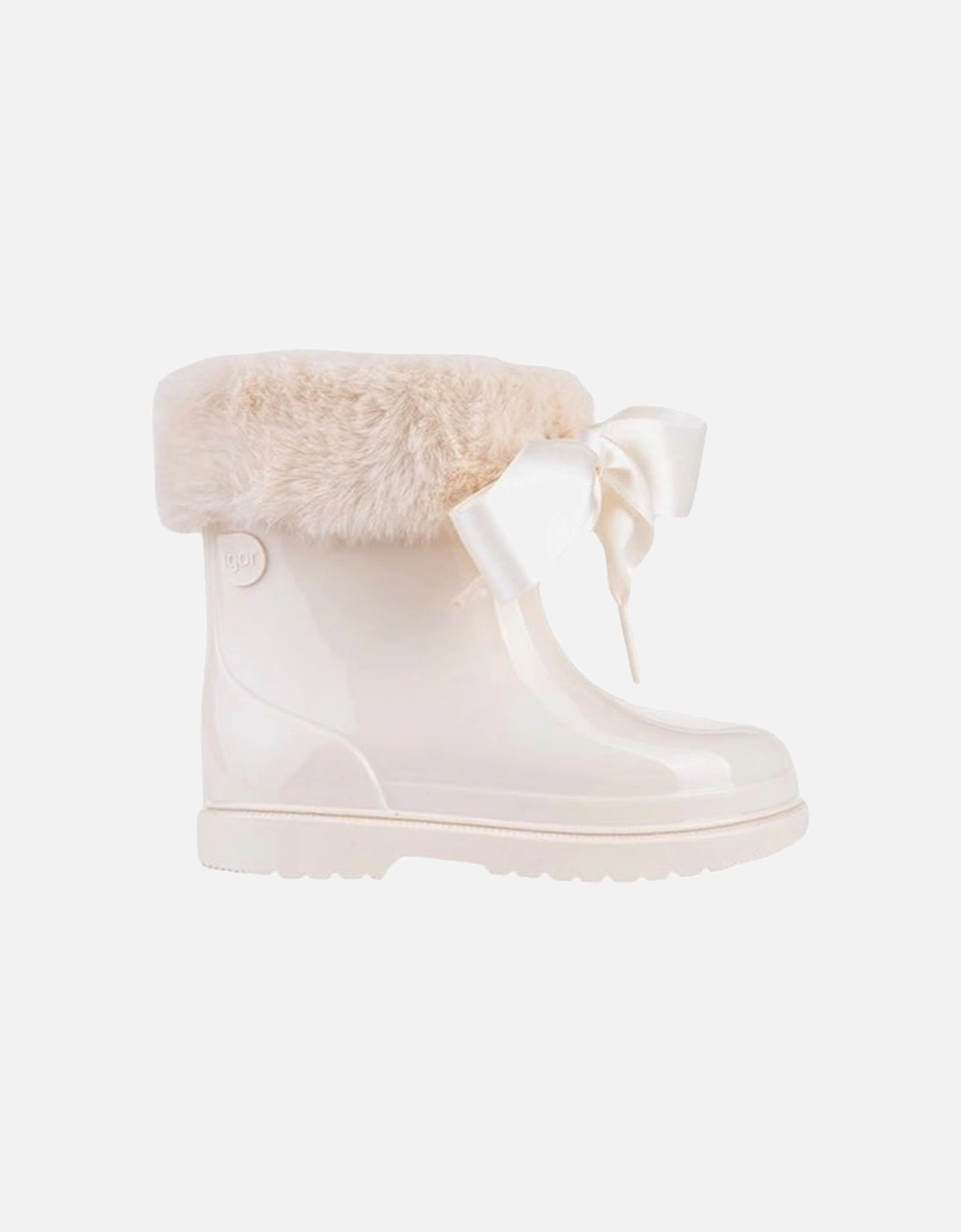 Girls Cream Faux Fur Rain Boots