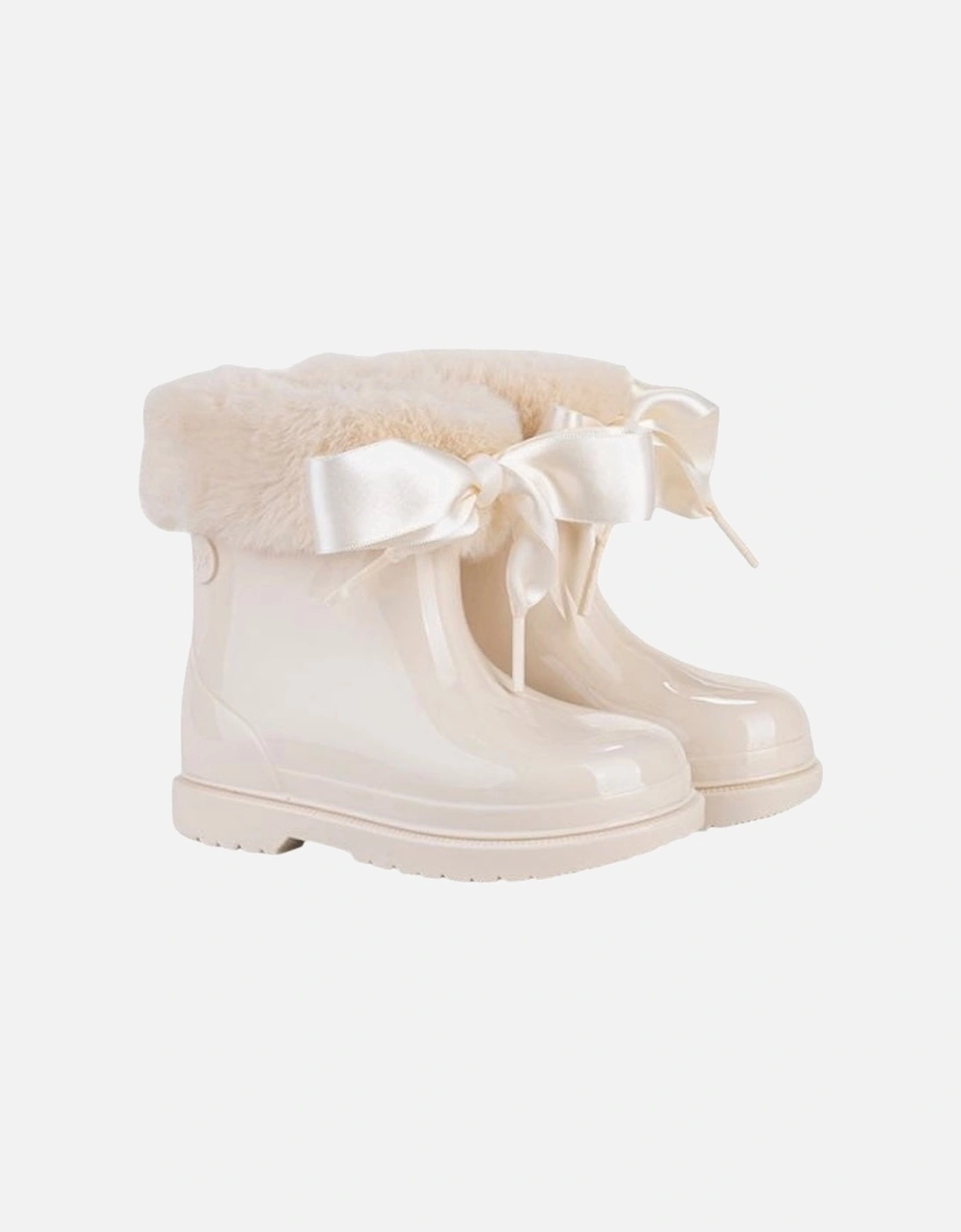 Girls Cream Faux Fur Rain Boots, 5 of 4