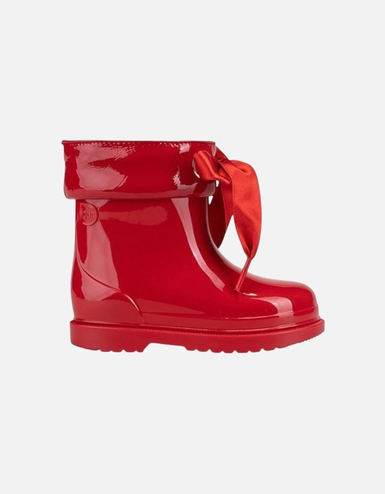 Girls Red Ribbon Rain Boots