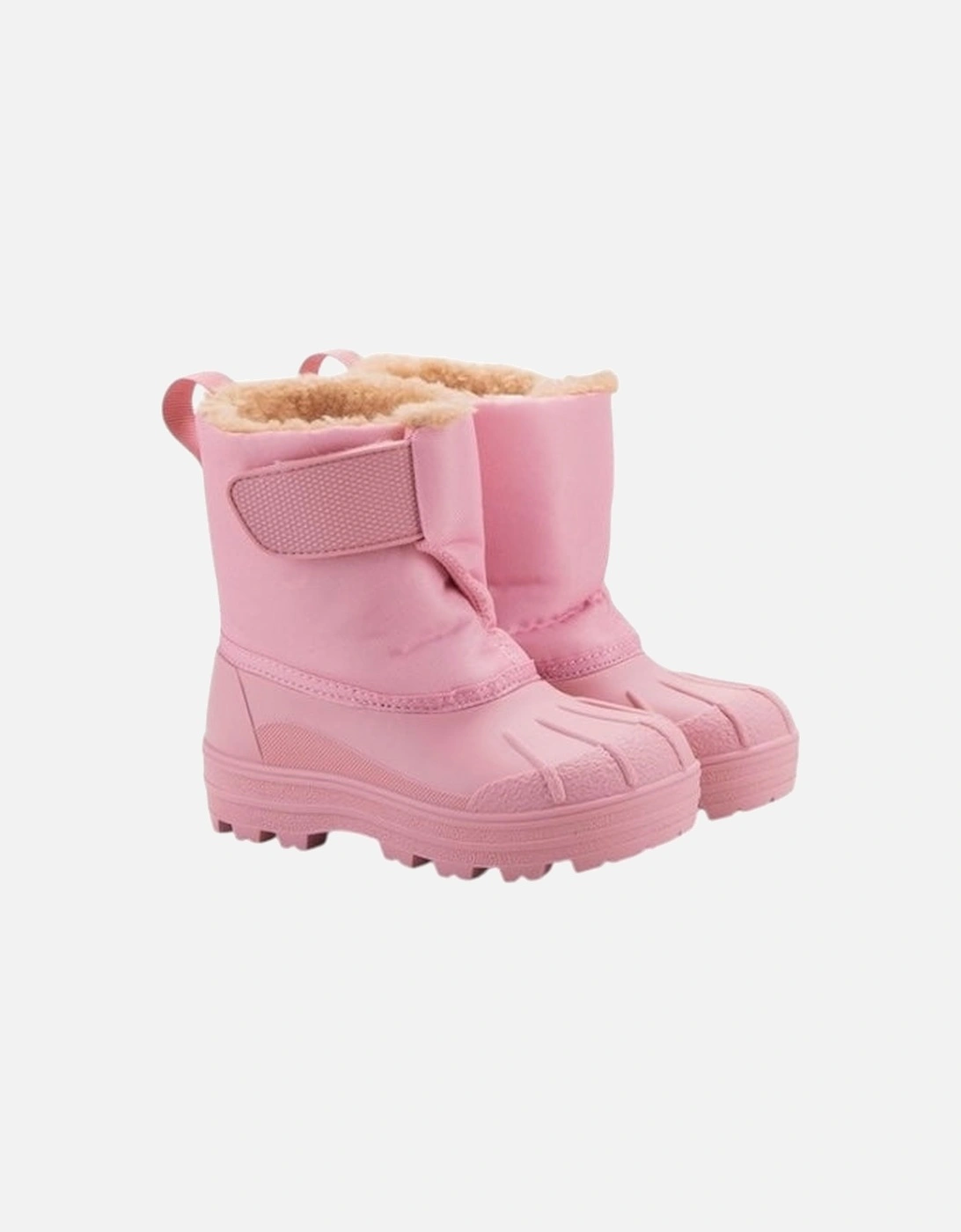 Girls Pink Velcro Strap Snow Boots, 5 of 4