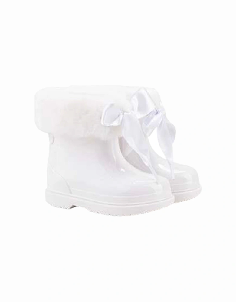 Girls White Faux Fur Rain Boots