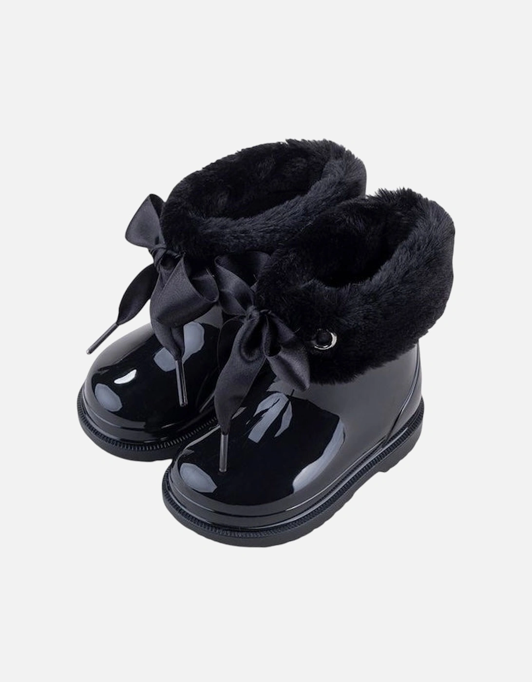 Girls Black Faux Fur Rain Boots