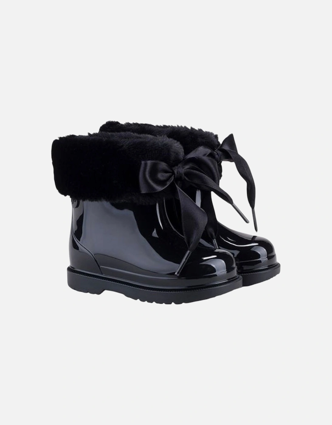 Girls Black Faux Fur Rain Boots, 5 of 4
