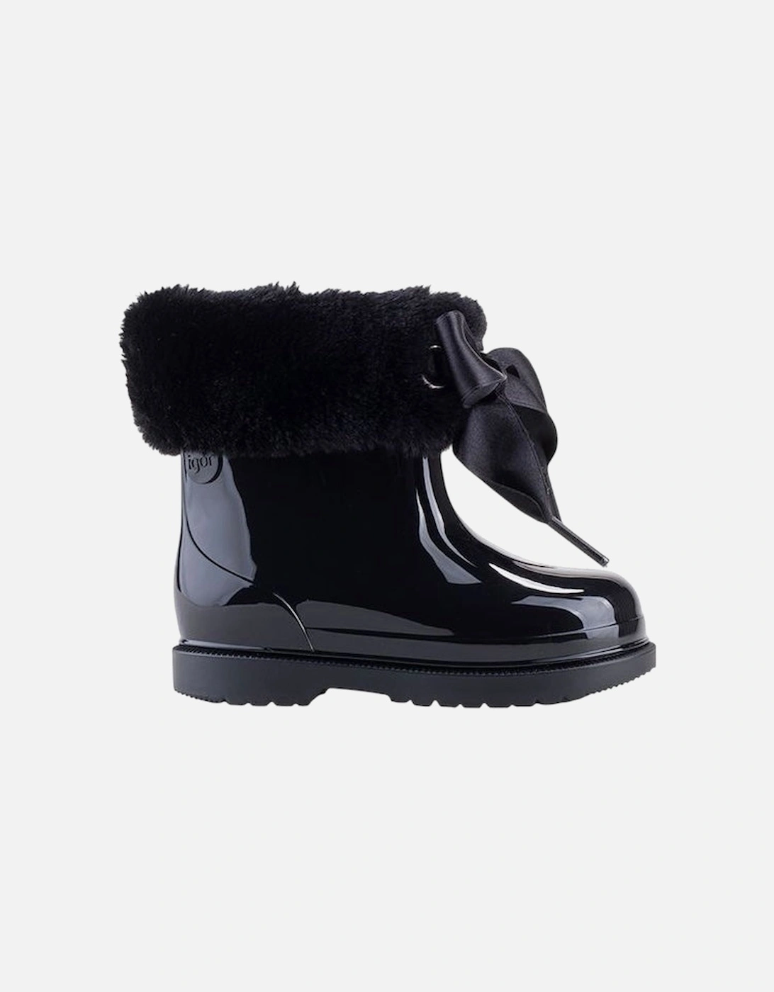 Girls Black Faux Fur Rain Boots