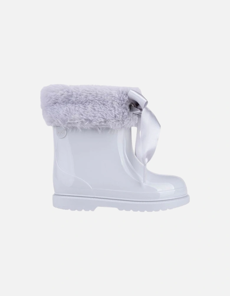 Girls Grey Faux Fur Rain Boots