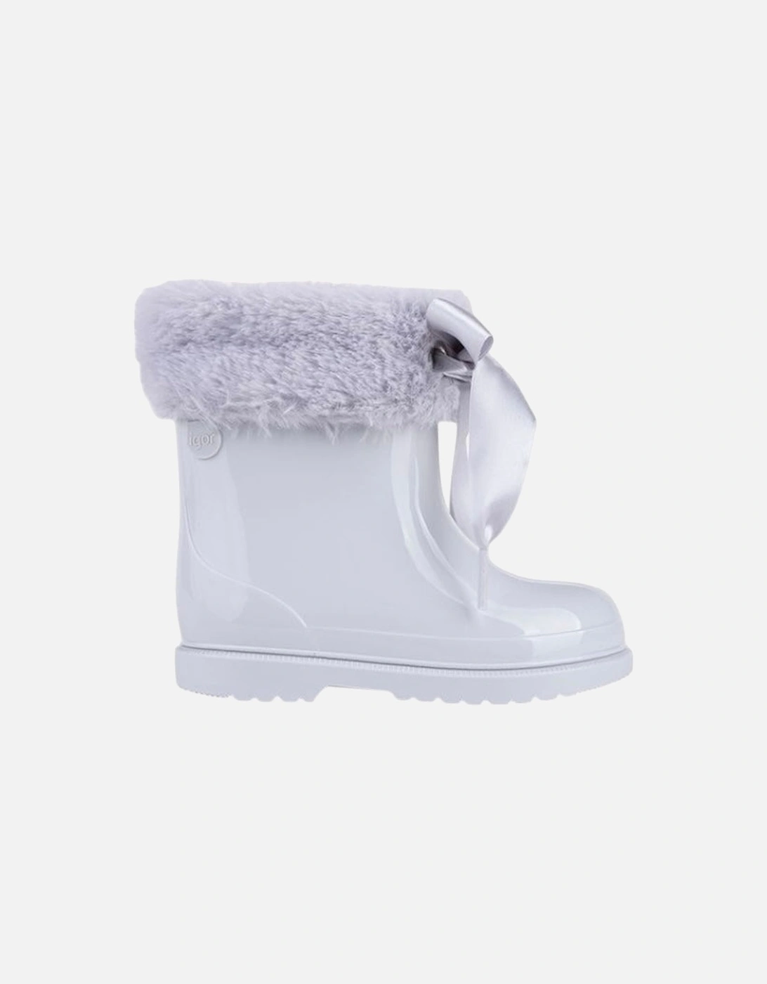 Girls Grey Faux Fur Rain Boots