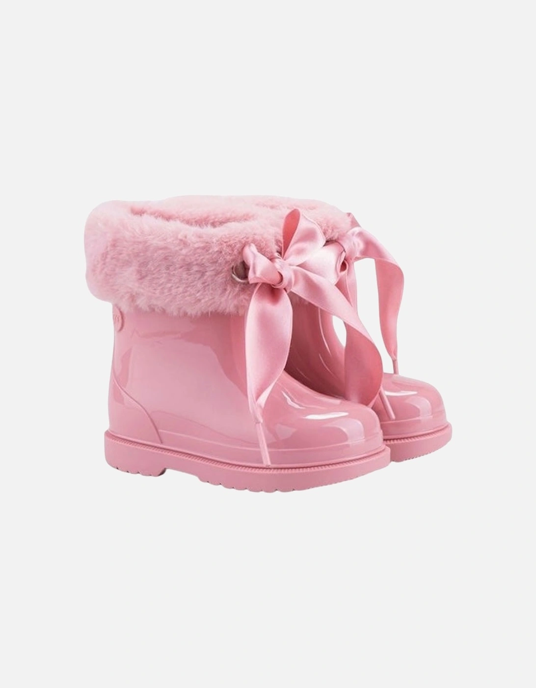 Girls Dusty Pink Faux Fur Rain Boots, 5 of 4